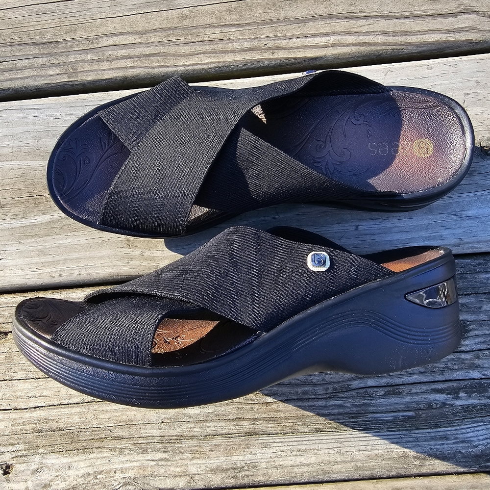 BZees Desire Womens Wedge Sandals,Black,Size 8.5